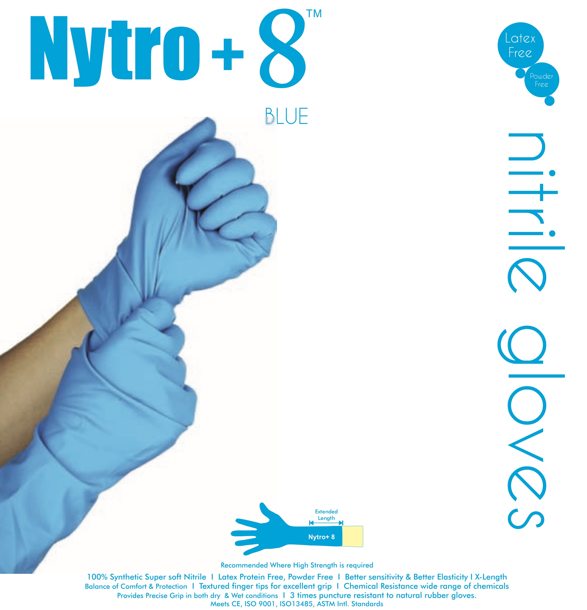 Nitro+8 Gloves Blue (Nitrile Powder Free Gloves) 607095/96/97